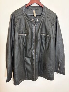 Black Faux Leather Moto Plus Size Jacket